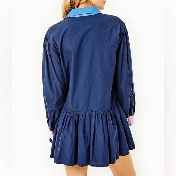 NWT Addison Bay Lane Color Block Point Collar Peplum Dropped Waist Flounce Dress - Picture 5 of 10